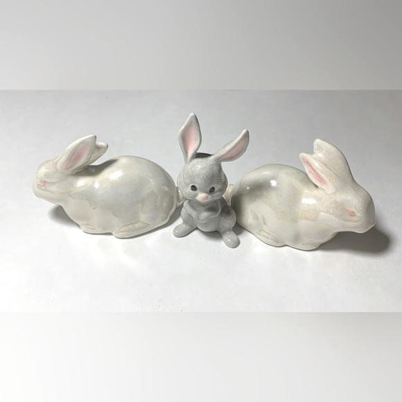 Bunny Decorations |Set Of 3 | Glossy Chrome Ceramic Bunnies + Glossy Gray Bunny - Picture 2 of 9